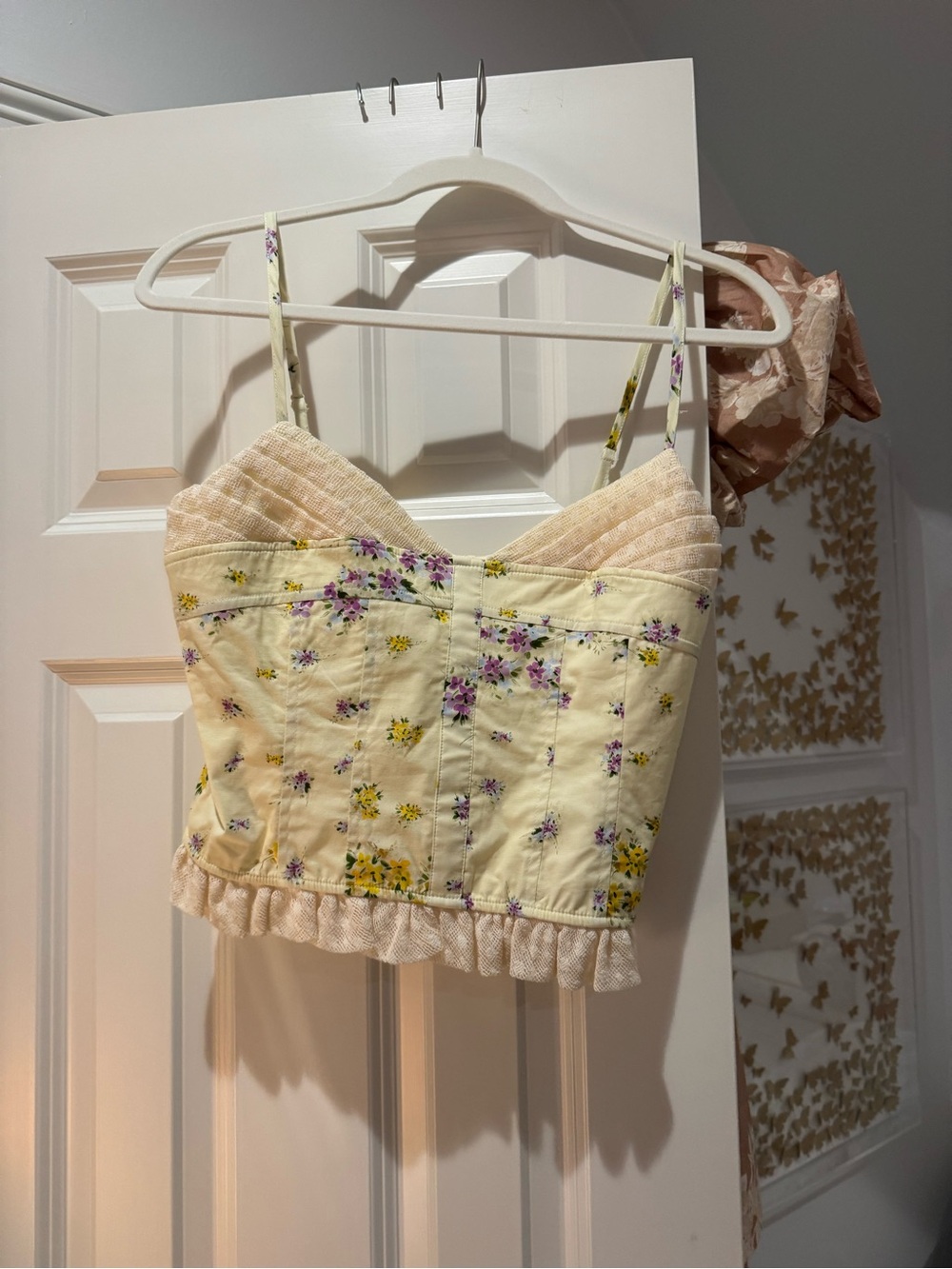 Steve Madden Yellow Floral Quilted Bust Cropped Cami